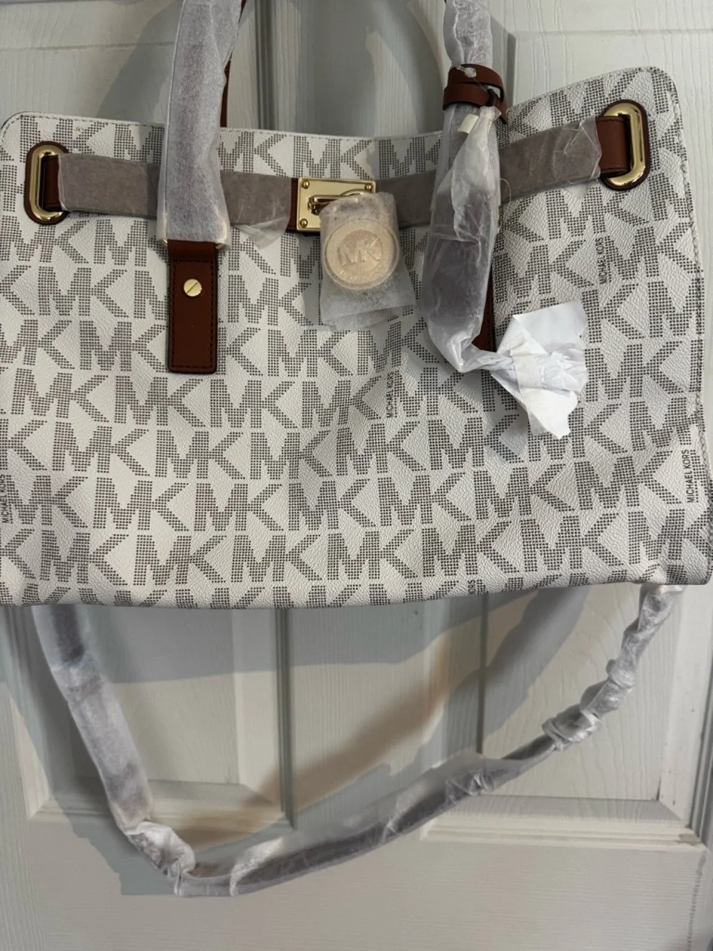Michael Kors Hamilton PVC LG Signature Tote, Shoulder Bag $368 Vanilla #025  NWT